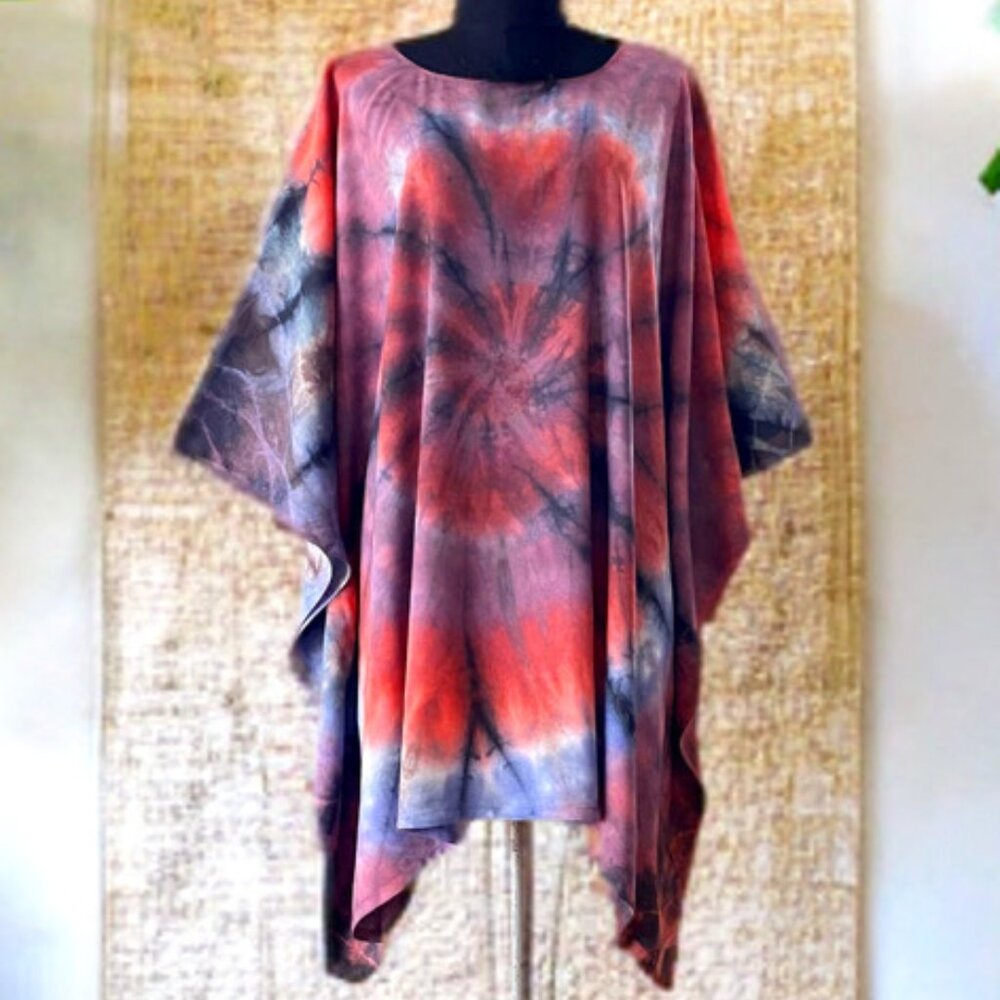 Coral Multi Color Tie Dyed Dolman Sleeve Cover Up Poncho Top (#44)